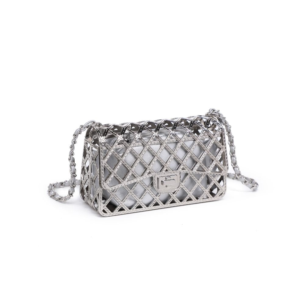 Woman wearing Silver Urban Expressions Georgina Evening Bag 840611116734 View 6 | Silver