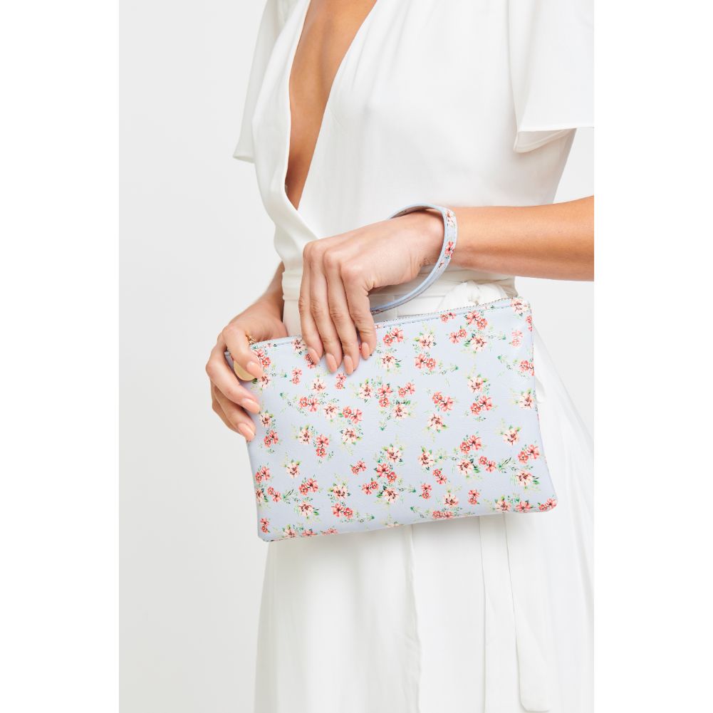 Woman wearing Powder Blue Urban Expressions Joan Floral Wristlet 840611181145 View 1 | Powder Blue