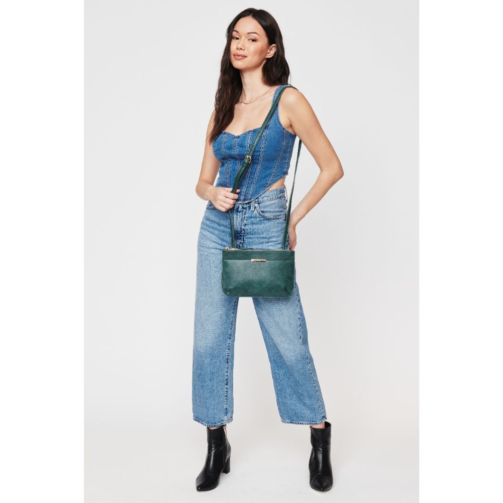 Woman wearing Emerald Urban Expressions Wyatt Crossbody 840611108722 View 3 | Emerald
