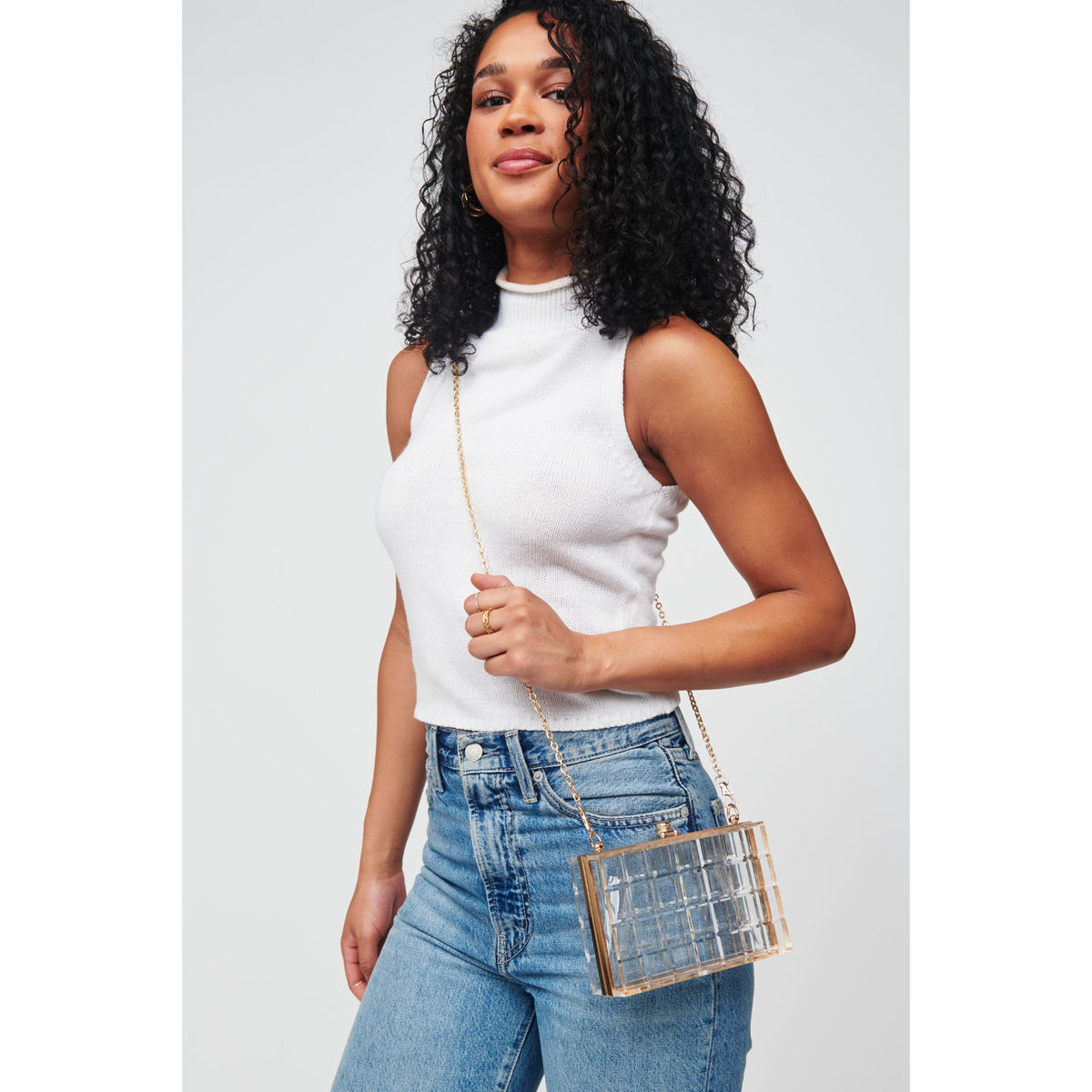 Woman wearing Clear Urban Expressions Missy Minaudiere 818209012386 View 2 | Clear