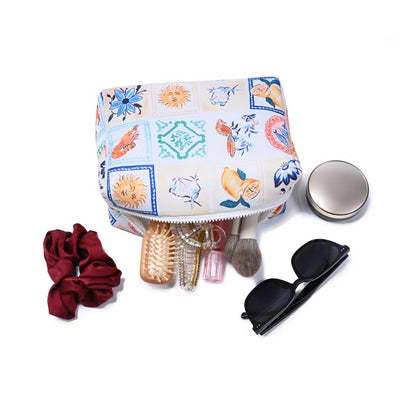Woman wearing Positano Urban Essentials Amalfi Escape Cosmetic & Travel Organizer Pouch 840504207372 View 1 | Positano