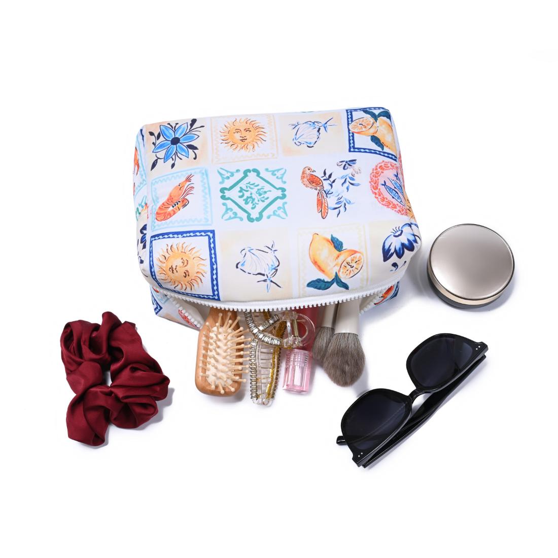 Woman wearing Positano Urban Essentials Amalfi Escape Cosmetic & Travel Organizer Pouch 840504207372 View 1 | Positano