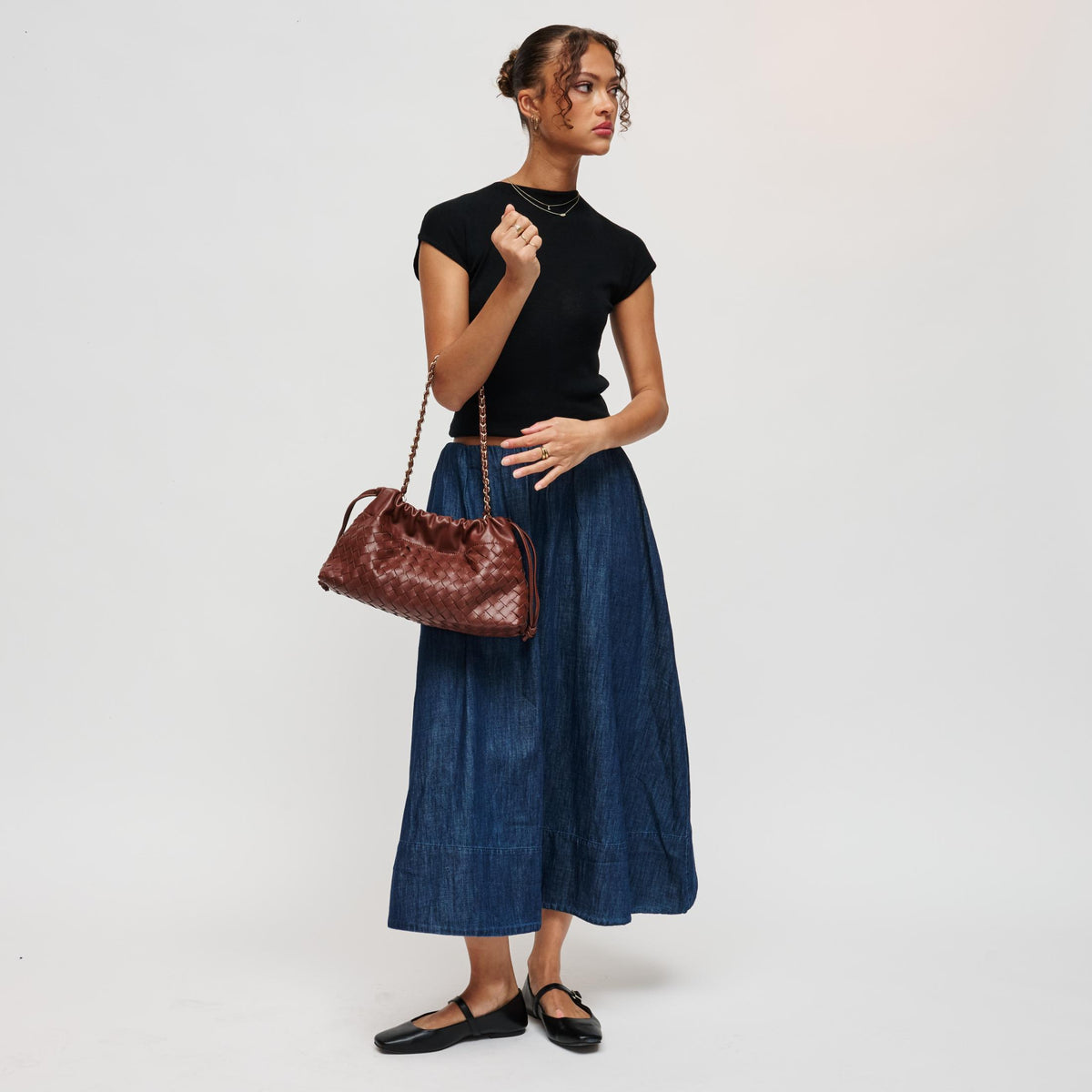 Woman wearing Brown Urban Expressions Sawyer Shoulder Bag 840504213625 View 4 | Brown