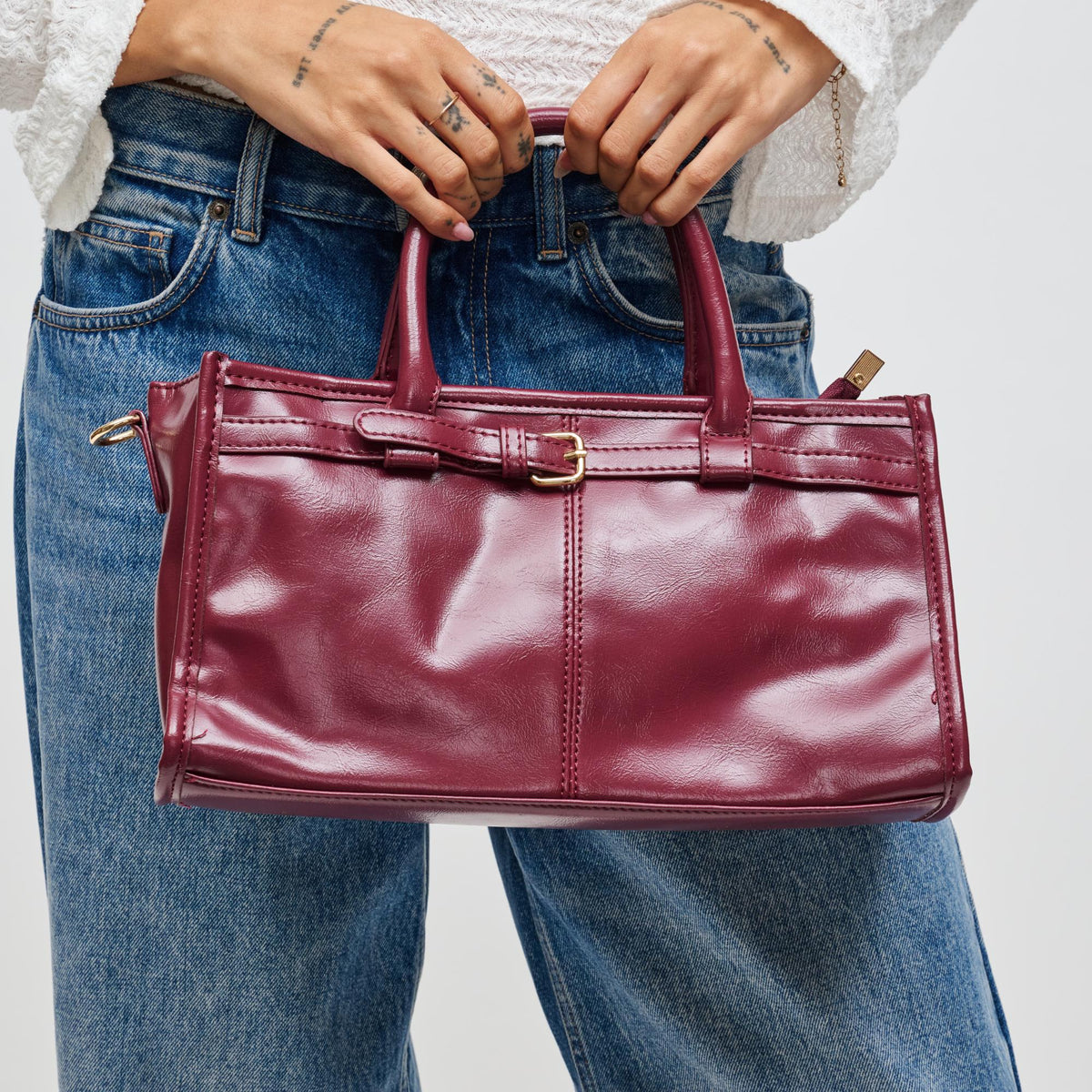 Woman wearing Burgundy Urban Expressions Joanna Crossbody 840611198211 View 1 | Burgundy