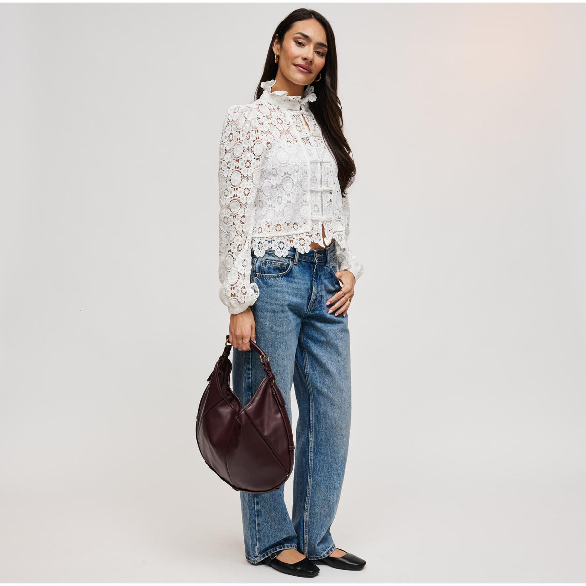 Woman wearing Wine Urban Expressions McCarthy - Large Hobo 840504211966 View 3 | Wine