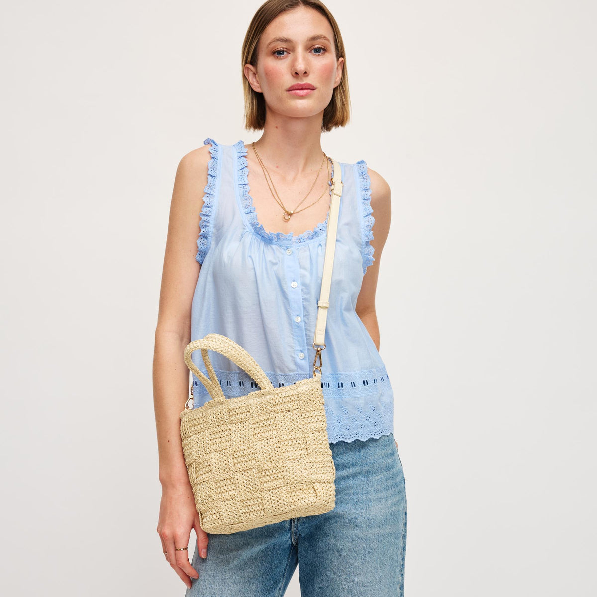 Woman wearing Ivory Urban Expressions Chiara Crossbody 840611158574 View 2 | Ivory
