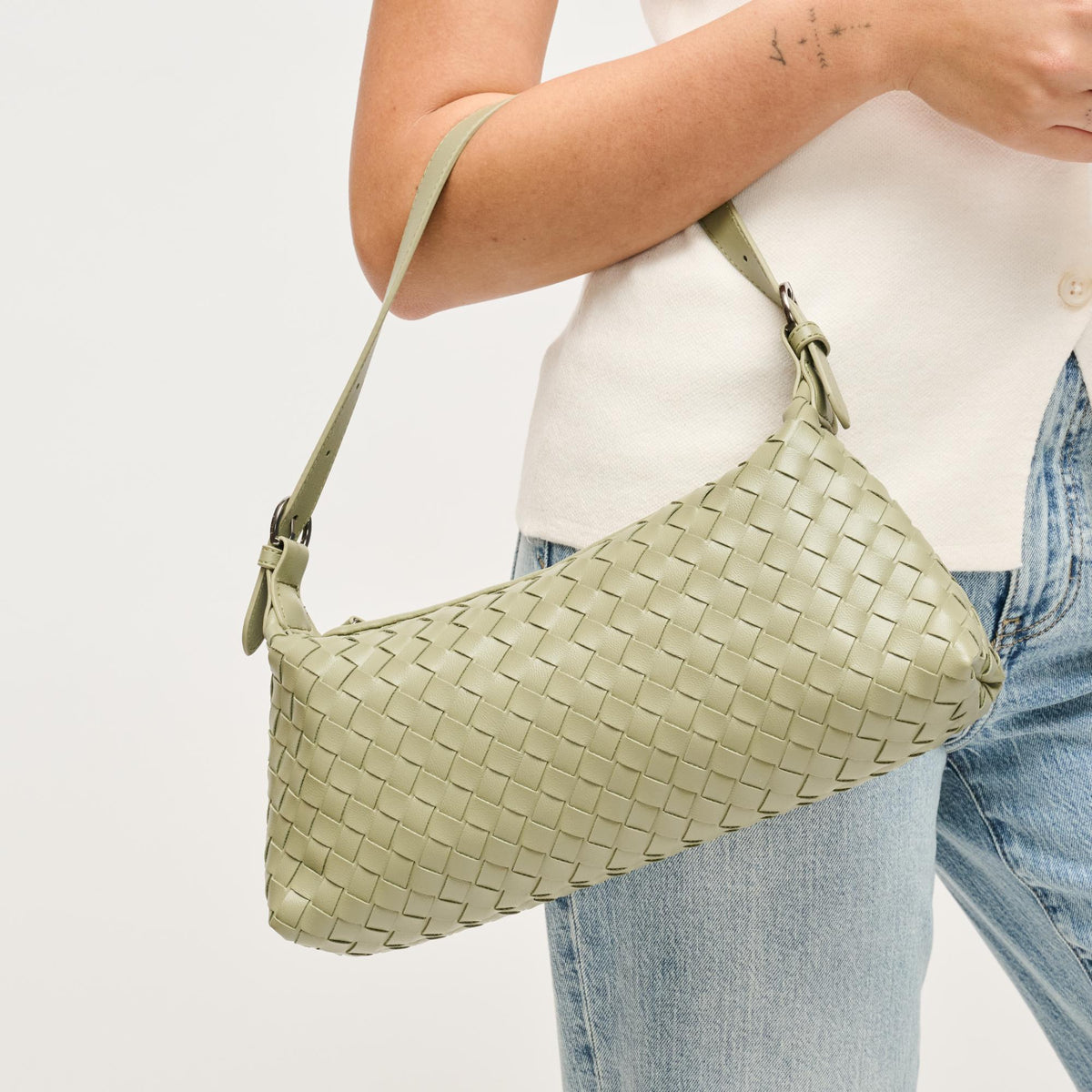 Woman wearing Sage Urban Expressions Audrey Shoulder Bag 840504204074 View 1 | Sage