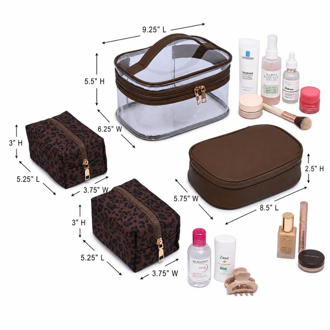 Woman wearing Chocolate Leopard Urban Essentials Safari Chic - 4 Piece Train Case Set 840504215766 View 3 | Chocolate Leopard