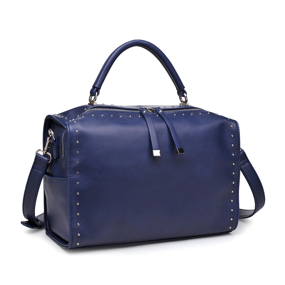 Woman wearing Navy Urban Expressions Madden Satchel 840611153746 View 6 | Navy