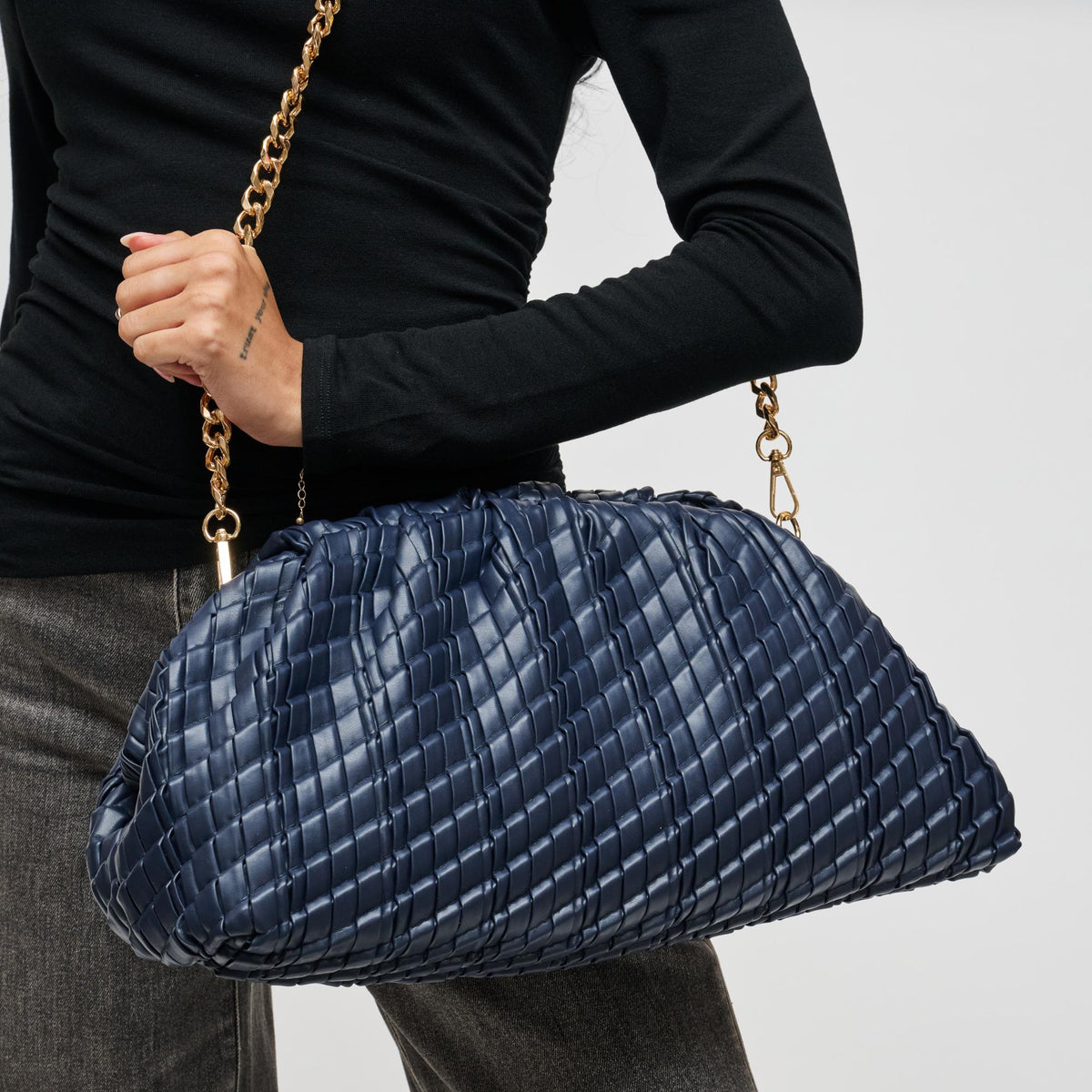 Woman wearing Navy Urban Expressions Veronica Clutch 840611198402 View 1 | Navy