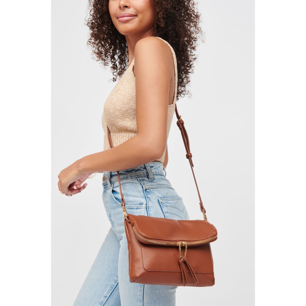 Woman wearing Tan Urban Expressions Debra Crossbody 840611184672 View 1 | Tan