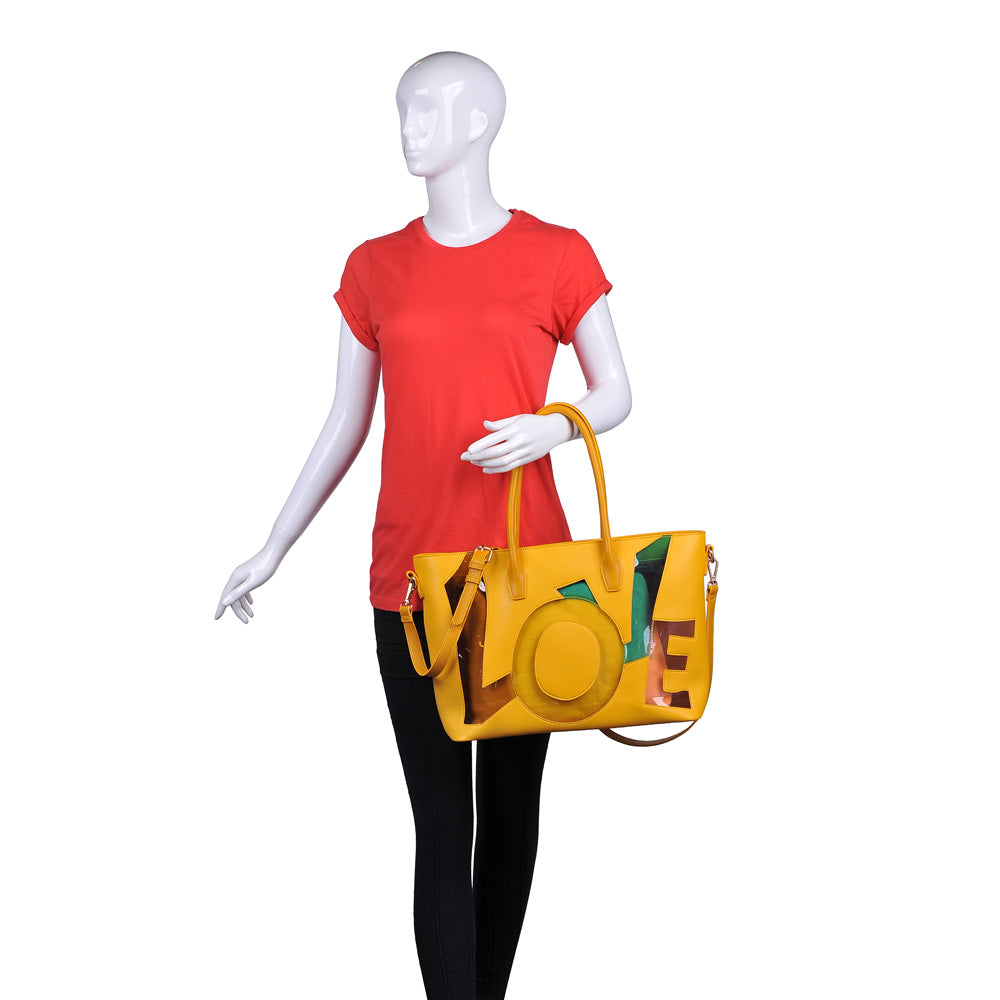 Woman wearing Yellow Urban Expressions Love Tote 840611160713 View 1 | Yellow