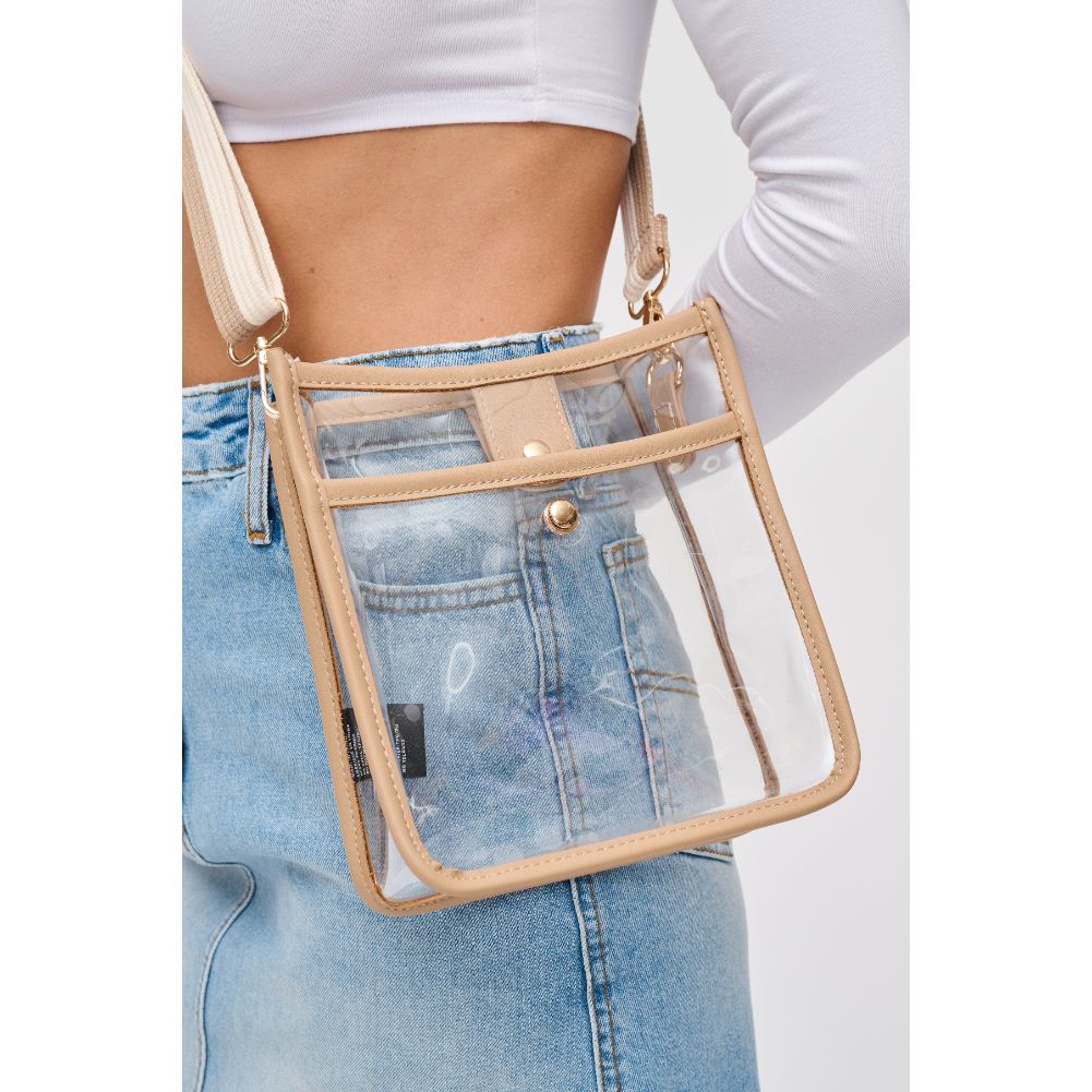 Woman wearing Nude Urban Expressions Beckham Crossbody 840611119988 View 4 | Nude