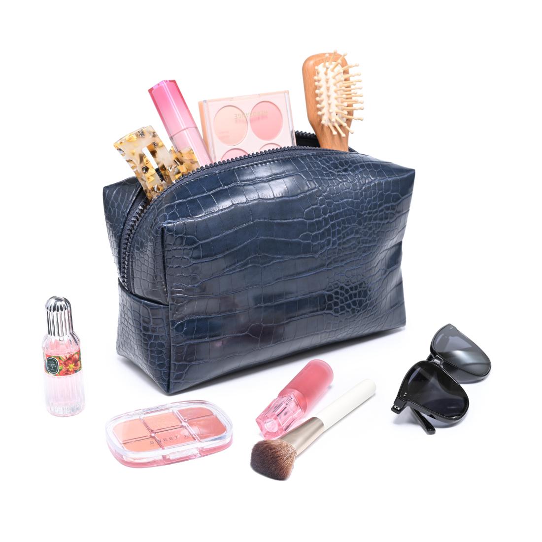 Woman wearing Navy Urban Essentials Croc Chic Cosmetic & Travel Organizer Pouch 840504210570 View 1 | Navy