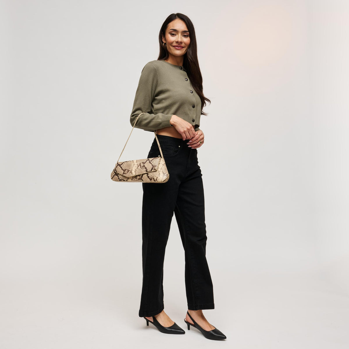 Woman wearing Natural Multi Urban Expressions Mett Snake Shoulder Bag 840504212710 View 4 | Natural Multi