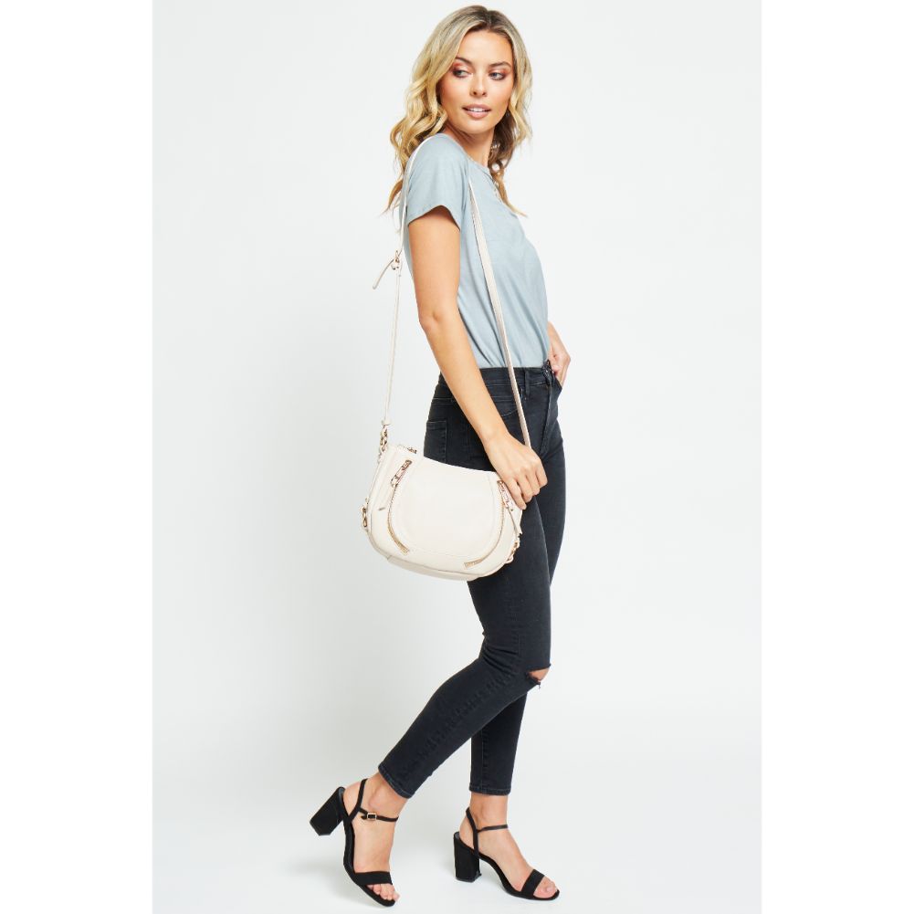 Woman wearing Oatmilk Urban Expressions Sadie Crossbody 840611177148 View 3 | Oatmilk