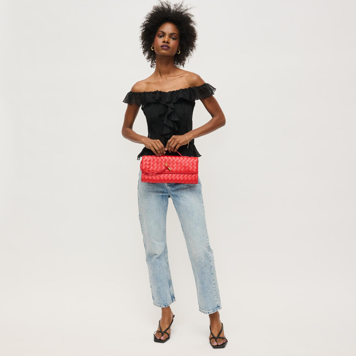Woman wearing Red Urban Expressions Ada Crossbody 840611161468 View 3 | Red