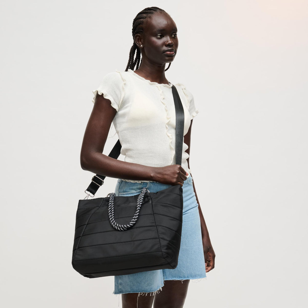 Woman wearing Black Urban Expressions Lyla Tote 840504206122 View 3 | Black