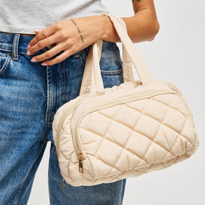 Woman wearing Cream Urban Essentials Zip Me Pretty - Quilted Puffer Travel Organizer 840504201189 View 1 | Cream