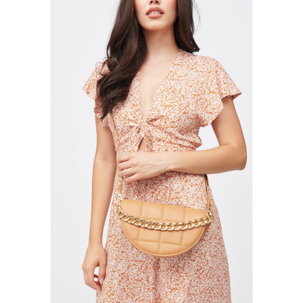 Woman wearing Camel Urban Expressions Natalie Crossbody 840611183026 View 1 | Camel