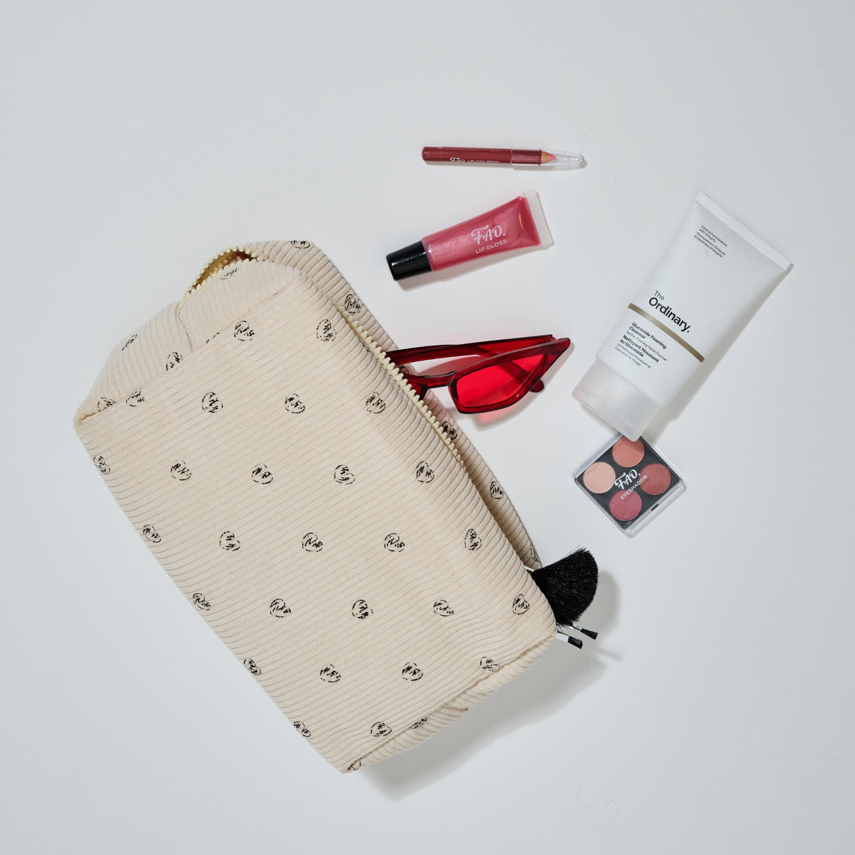 Woman wearing Off White Urban Essentials Cozy Crush - Corduroy Cosmetic & Travel Organizer Pouch 840611196910 View 1 | Off White