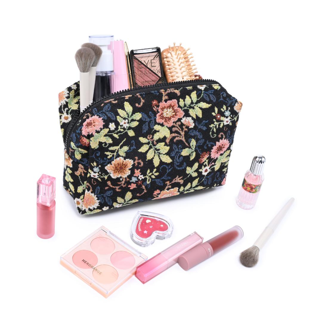Woman wearing Black Urban Essentials Garden Tapestry Cosmetic & Travel Organizer Pouch 840504209857 View 1 | Black