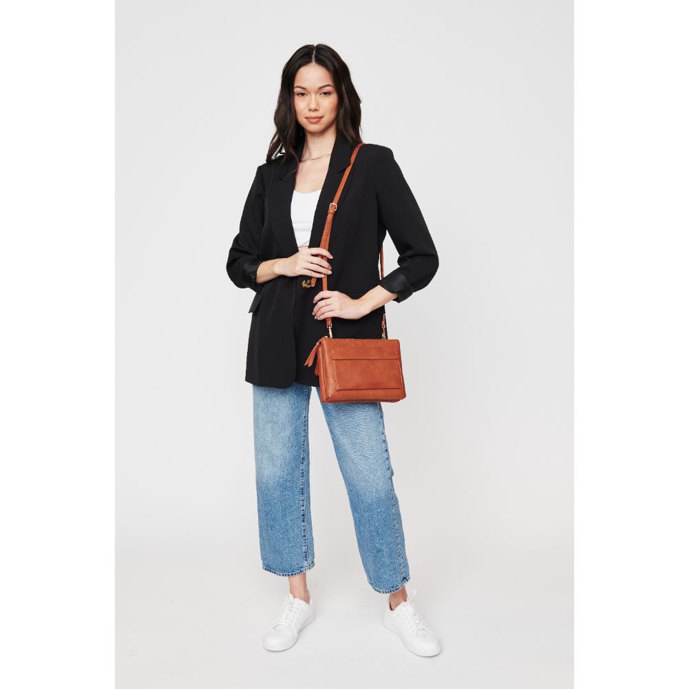 Woman wearing Tan Urban Expressions Morris Crossbody 840611105875 View 1 | Tan