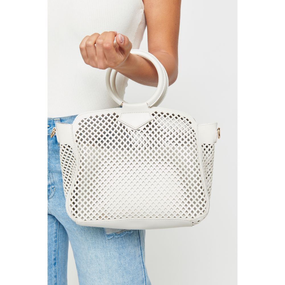 Woman wearing White Urban Expressions Jaclyn Satchel 840611169631 View 2 | White