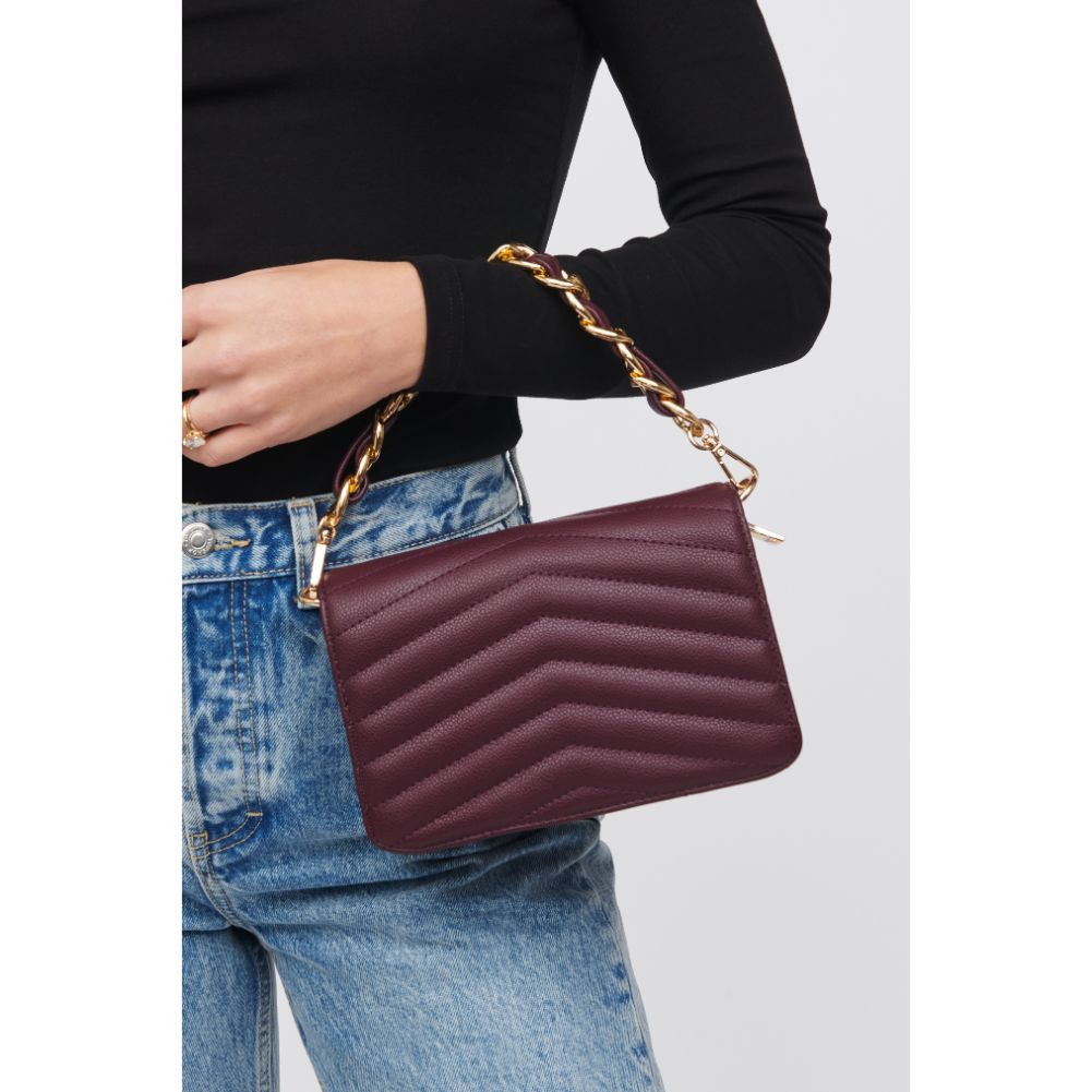 Woman wearing Merlot Urban Expressions Genny - Chevron Stitch Crossbody 818209017190 View 4 | Merlot