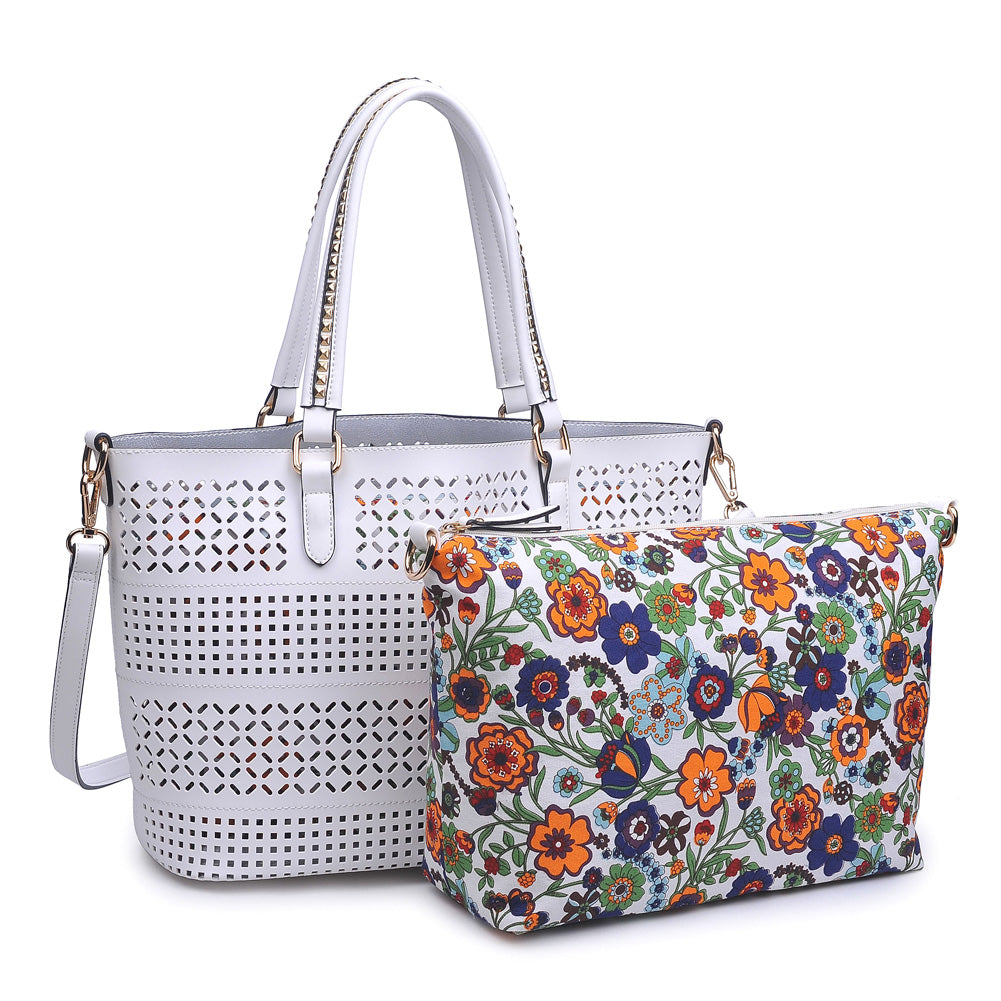 Woman wearing White Urban Expressions Mackenzie Tote NA-840611143372 View 2 | White