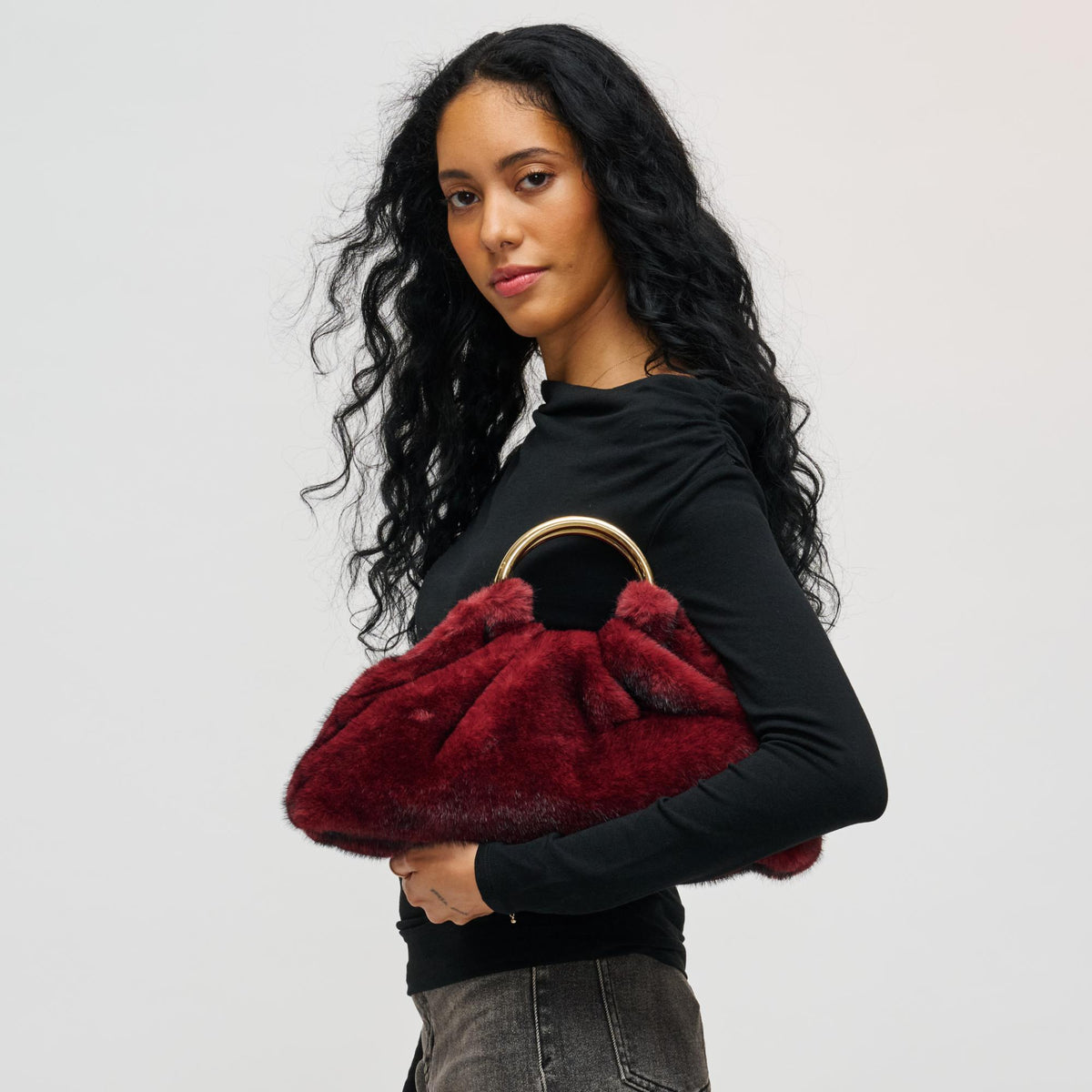 Woman wearing Burgundy Urban Expressions Keala Tote 840504200038 View 3 | Burgundy