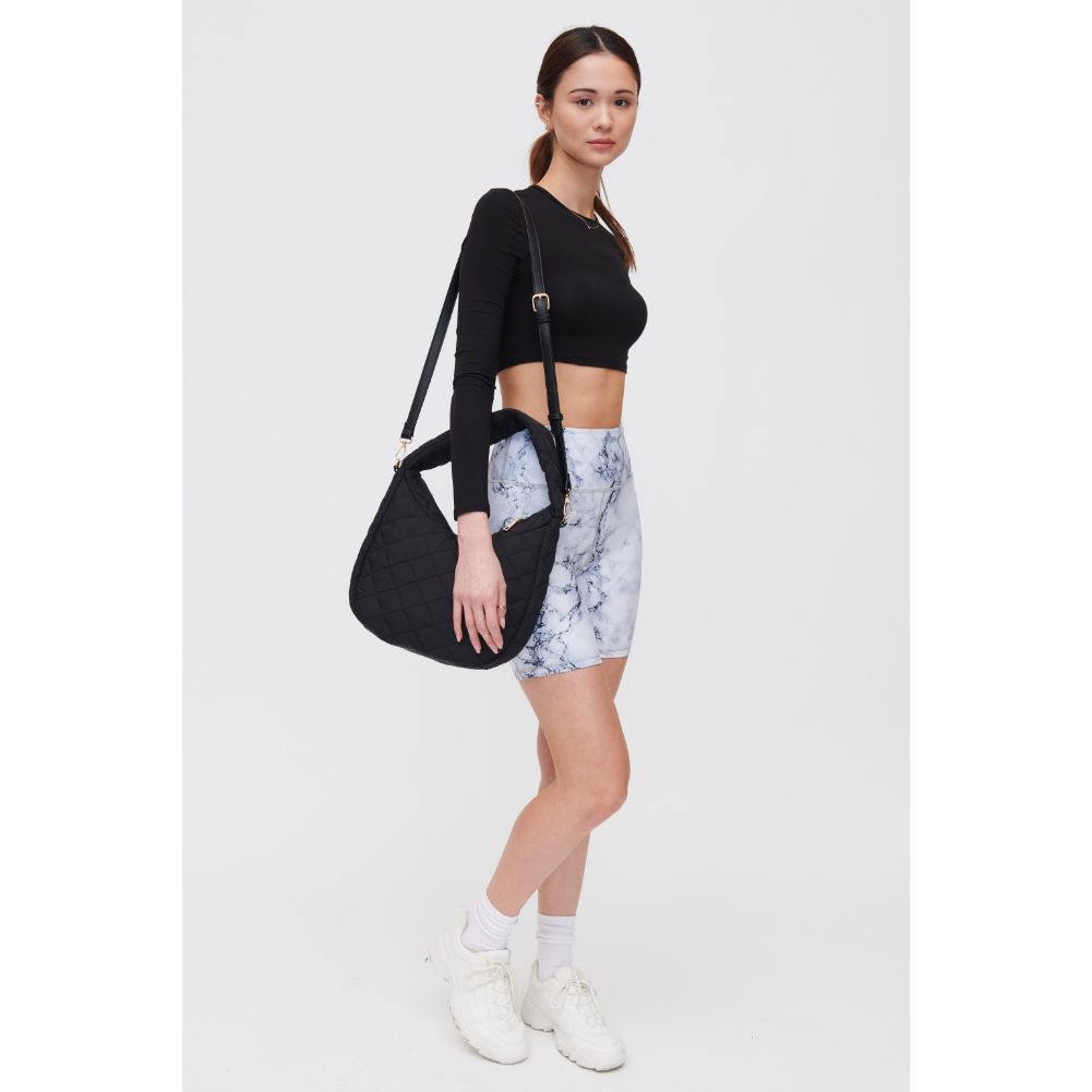 Woman wearing Black Urban Expressions Sonoma - Quilted Nylon Hobo 840611118455 View 4 | Black