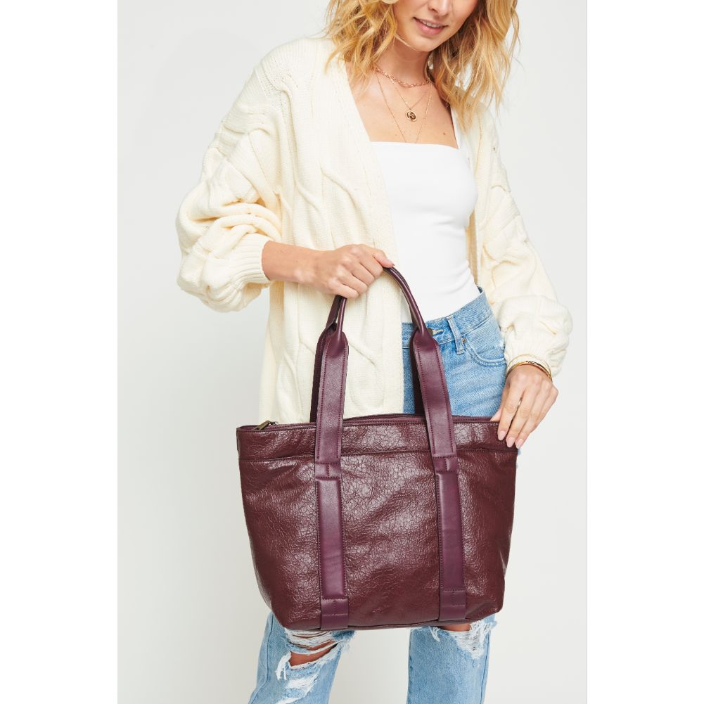 Woman wearing Eggplant Urban Expressions Finn Texture Tote NA-840611156594 View 1 | Eggplant