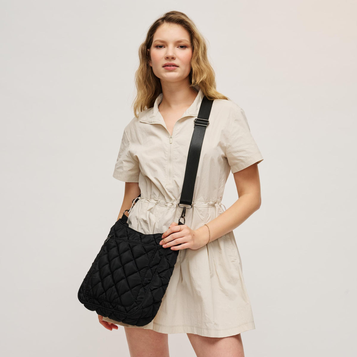Woman wearing Black Urban Expressions Fia - Quilted Puffer Crossbody 818209018555 View 3 | Black