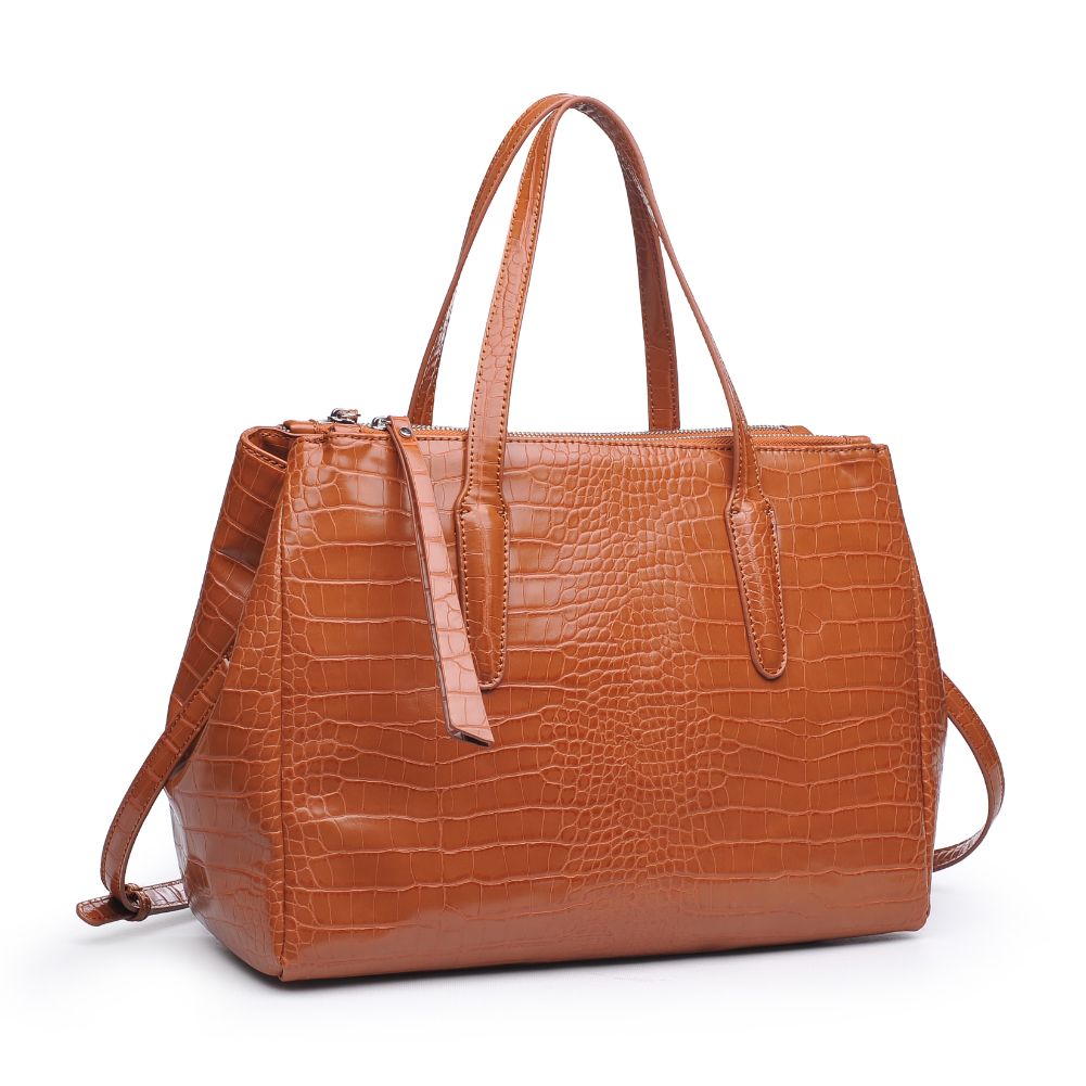 Woman wearing Tan Urban Expressions Nora Satchel 840611167354 View 6 | Tan