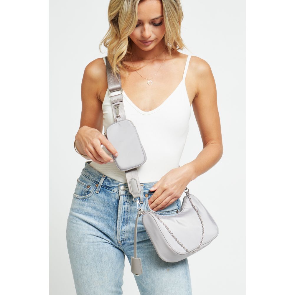 Woman wearing Grey Urban Expressions Joss - Nylon Crossbody 840611176813 View 1 | Grey