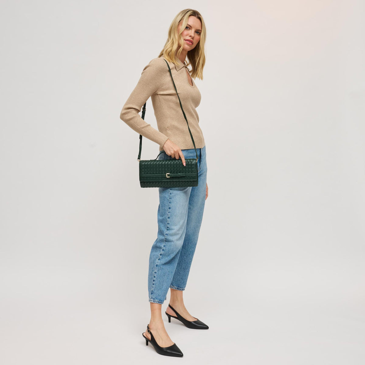 Woman wearing Forest Urban Expressions Emerson Crossbody 840611198341 View 3 | Forest