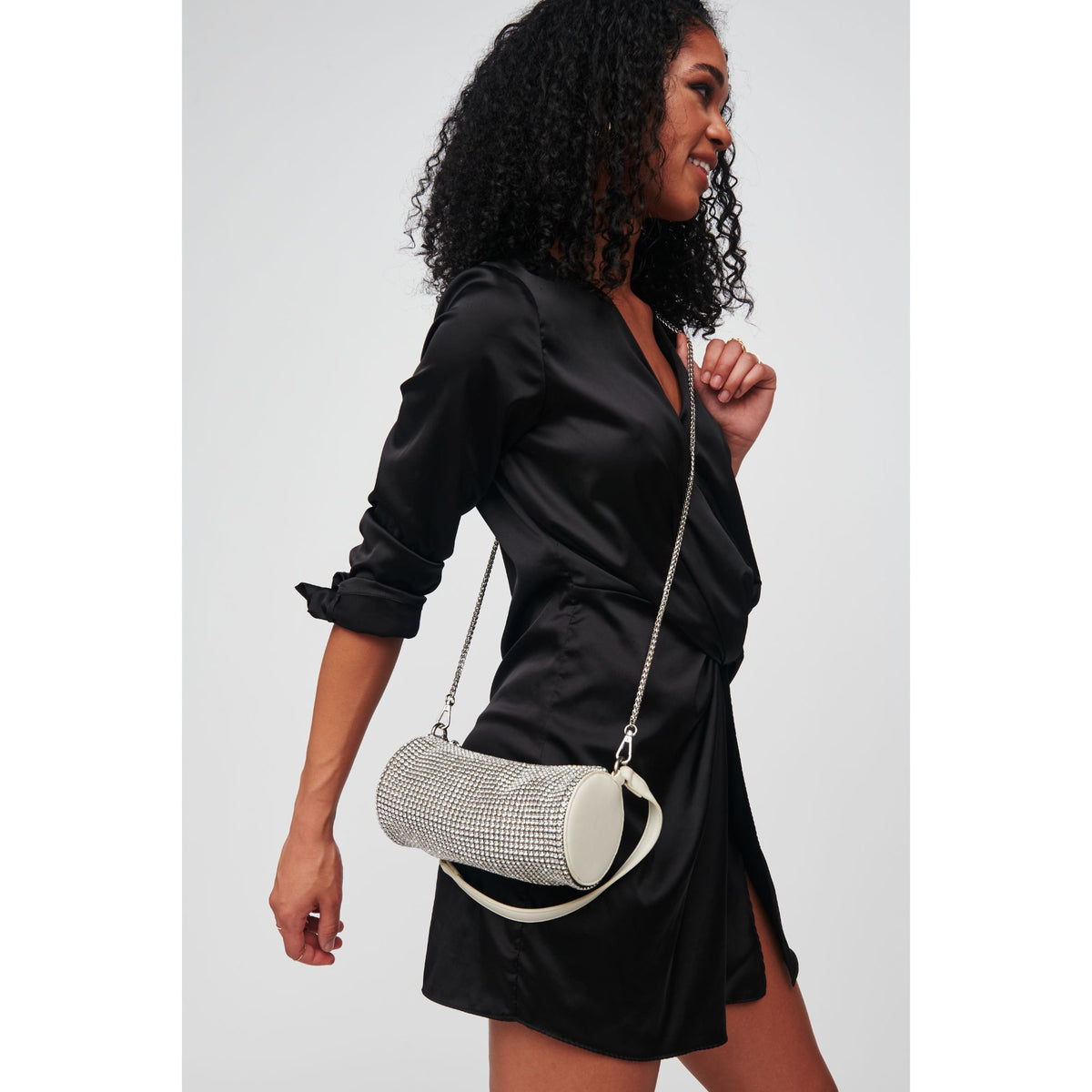 Woman wearing White Urban Expressions Britney Evening Bag 818209012652 View 2 | White