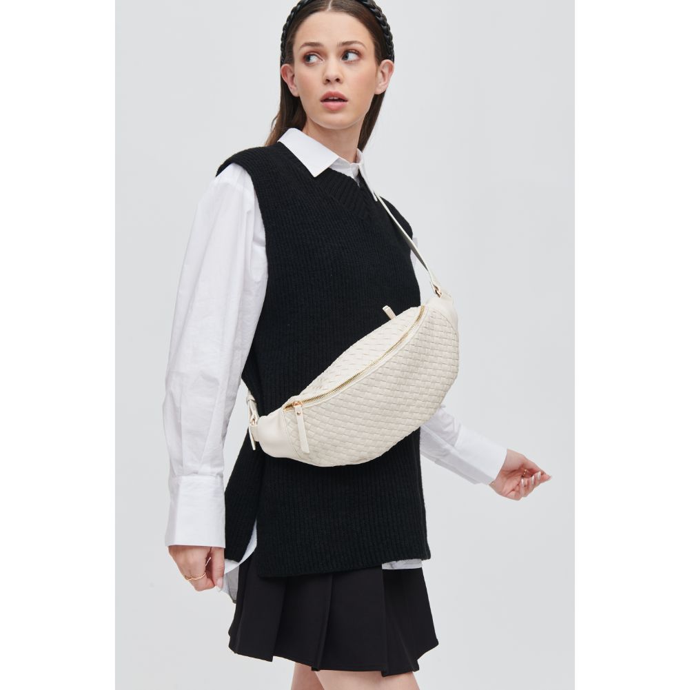 Woman wearing Ivory Urban Expressions Theos Belt Bag 840611107343 View 1 | Ivory