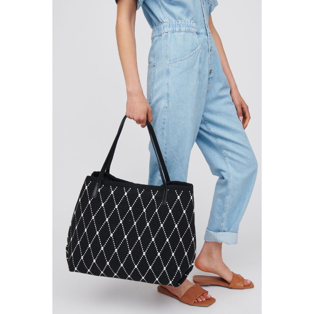 Woman wearing Black White Urban Expressions Pauline Tote 818209017954 View 2 | Black White