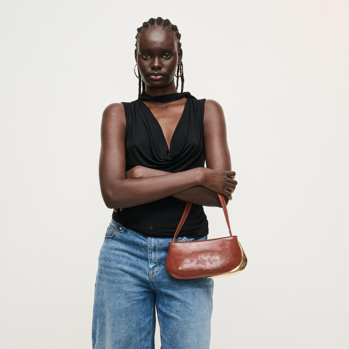 Woman wearing Chocolate Urban Expressions Cooper Shoulder Bag 840504205767 View 2 | Chocolate