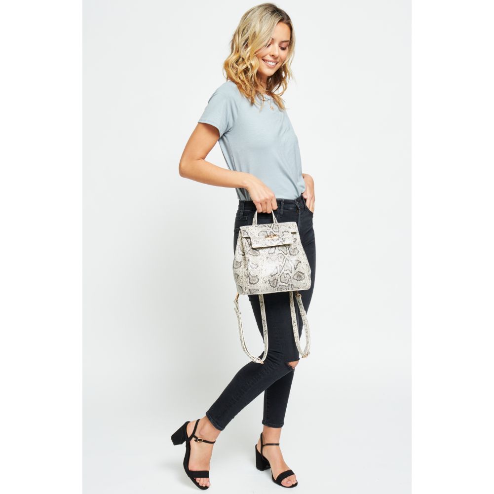 Woman wearing Black White Urban Expressions Turner Backpack 840611177018 View 4 | Black White
