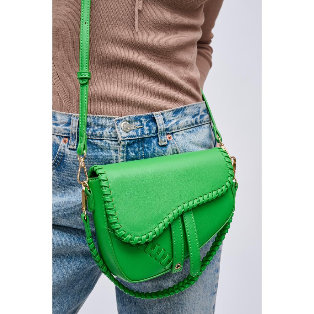 Woman wearing Lime Urban Expressions Sloane Crossbody 840611121721 View 4 | Lime