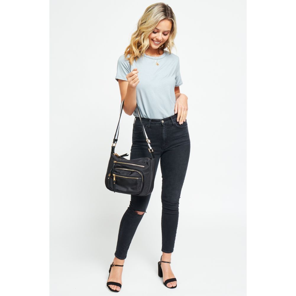 Woman wearing Black Urban Expressions Mason Messenger 840611180698 View 4 | Black
