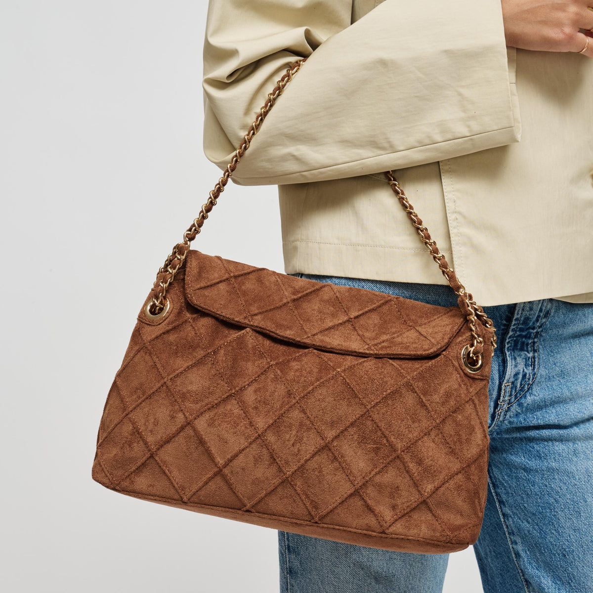 Woman wearing Brown Urban Expressions Crew Hobo 840504213724 View 2 | Brown