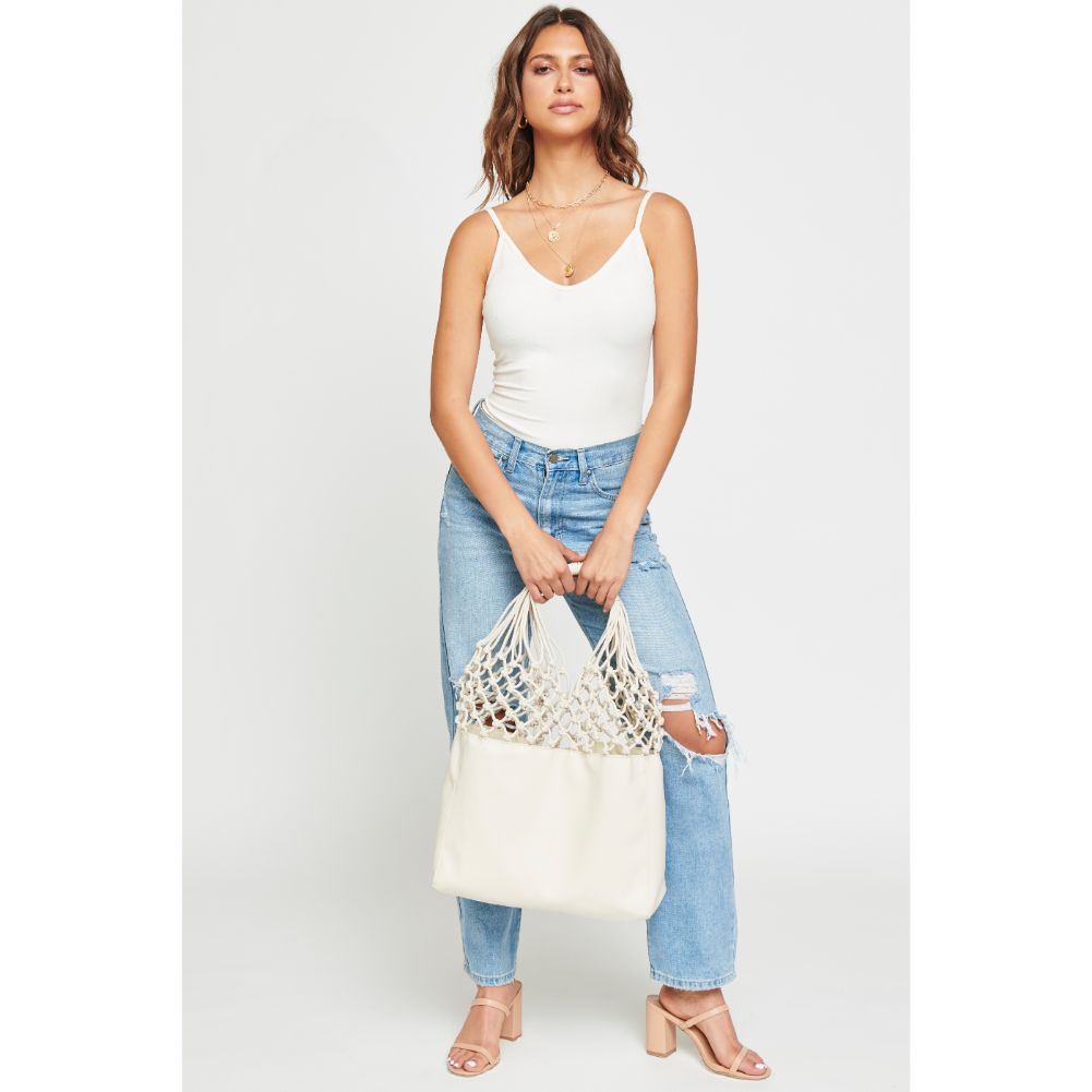 Woman wearing Cream Urban Expressions Santa Cruz Tote 840611169877 View 1 | Cream