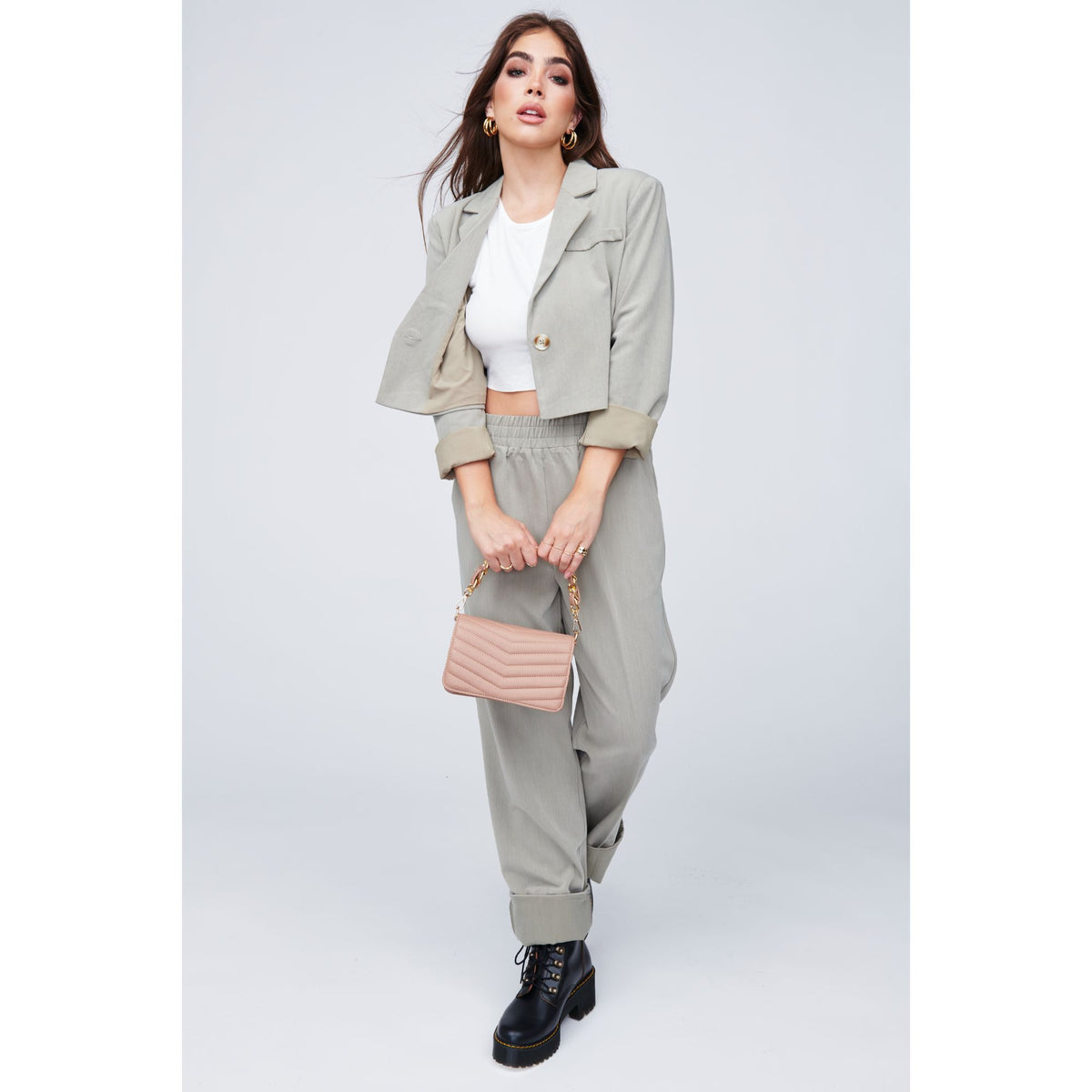 Woman wearing Natural Urban Expressions Genny - Chevron Stitch Crossbody 818209011075 View 4 | Natural