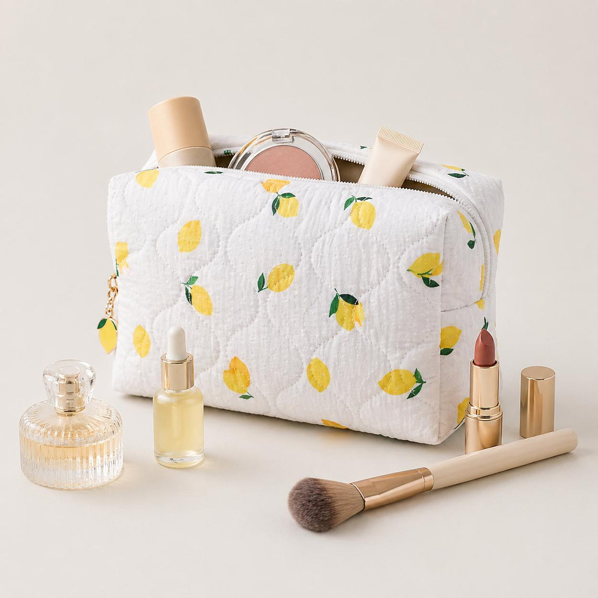 Woman wearing Ivory Lemon Urban Essentials Limonata Cosmetic & Travel Organizer Pouch 840504209215 View 1 | Ivory Lemon