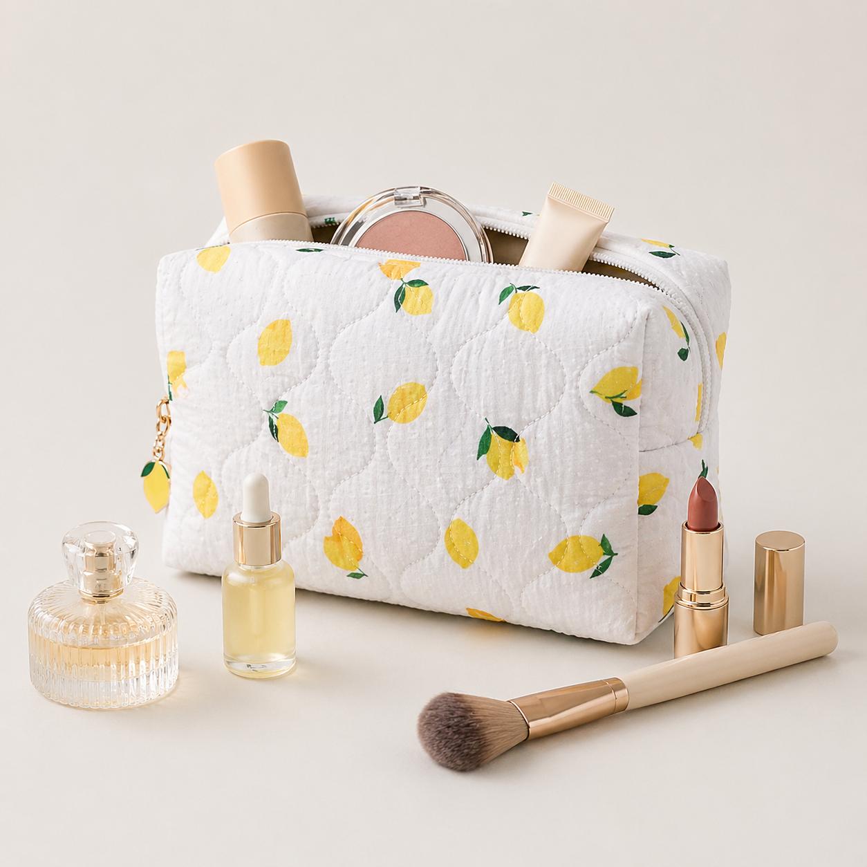 Woman wearing Ivory Lemon Urban Essentials Limonata Cosmetic & Travel Organizer Pouch 840504209215 View 1 | Ivory Lemon