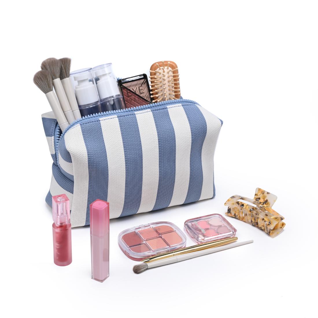 Urban Essentials Essential Stripe Cosmetic & Travel Organizer Pouch 840504215889 View 5 | Blue Ivory